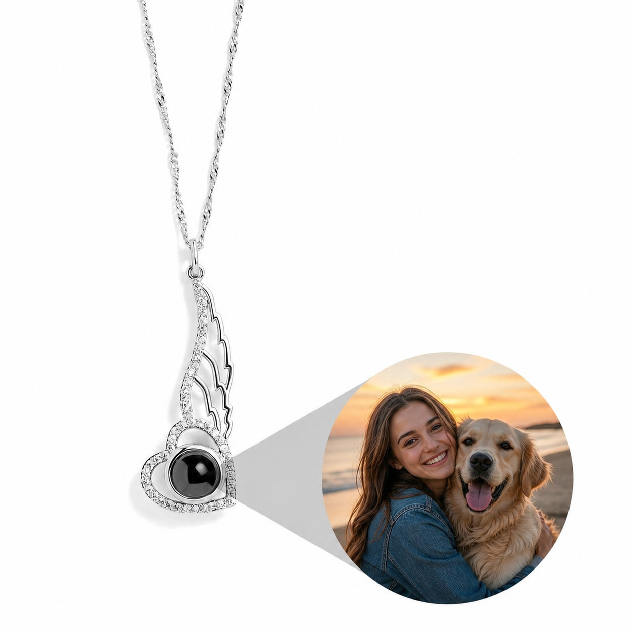 Personalized Angel Wing Photo Necklace