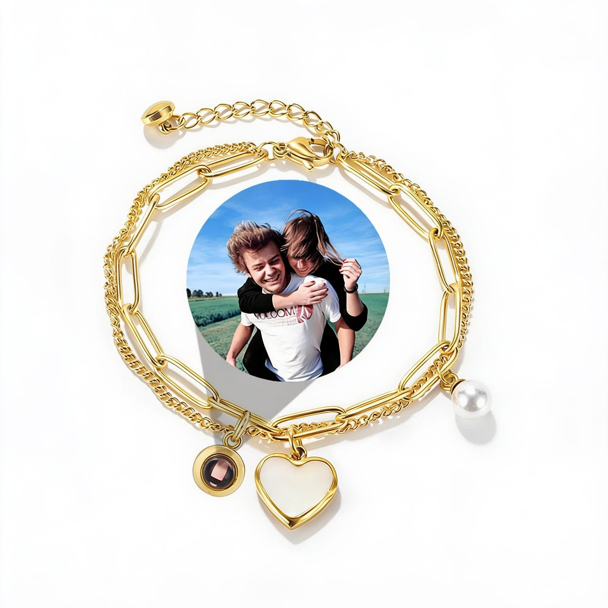 Custom Heart Layered Photo Bracelet