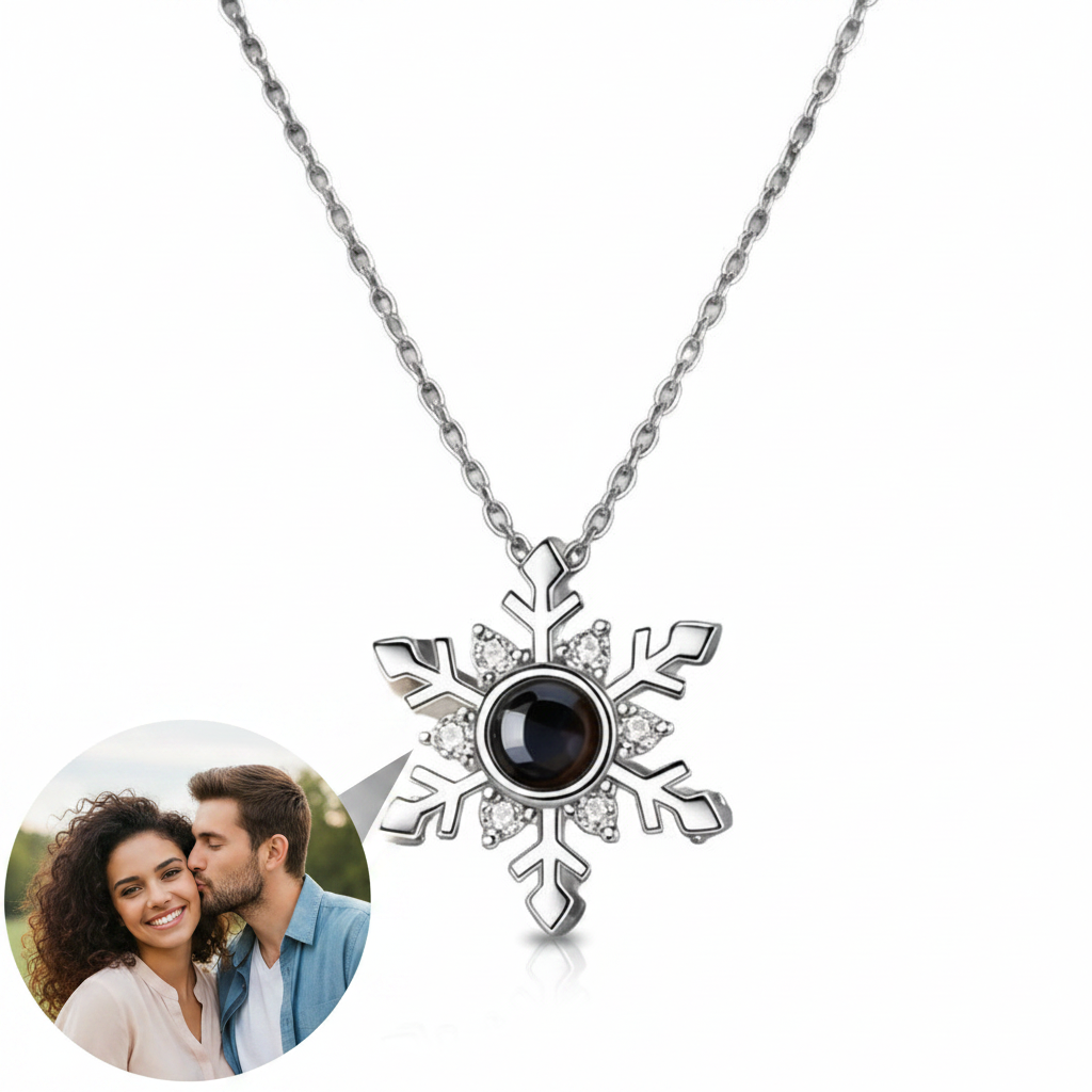 Personalized Snowflake Photo Necklace