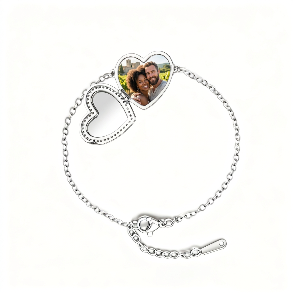 Personalized Heart Locket Photo Bracelet