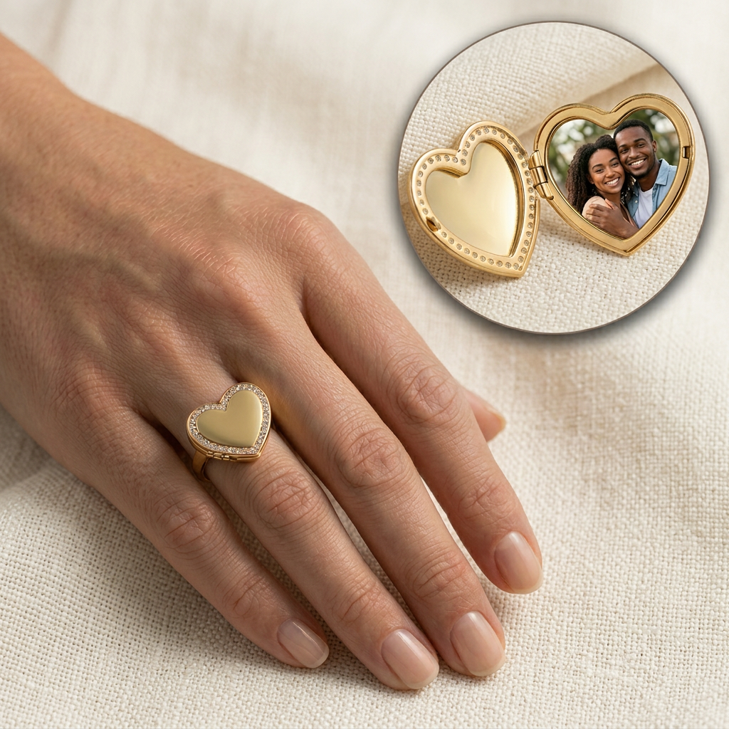Custom Photo Locket Heart Ring