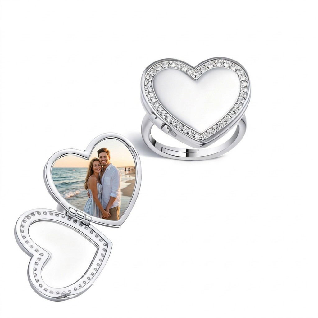 Custom Photo Locket Heart Ring