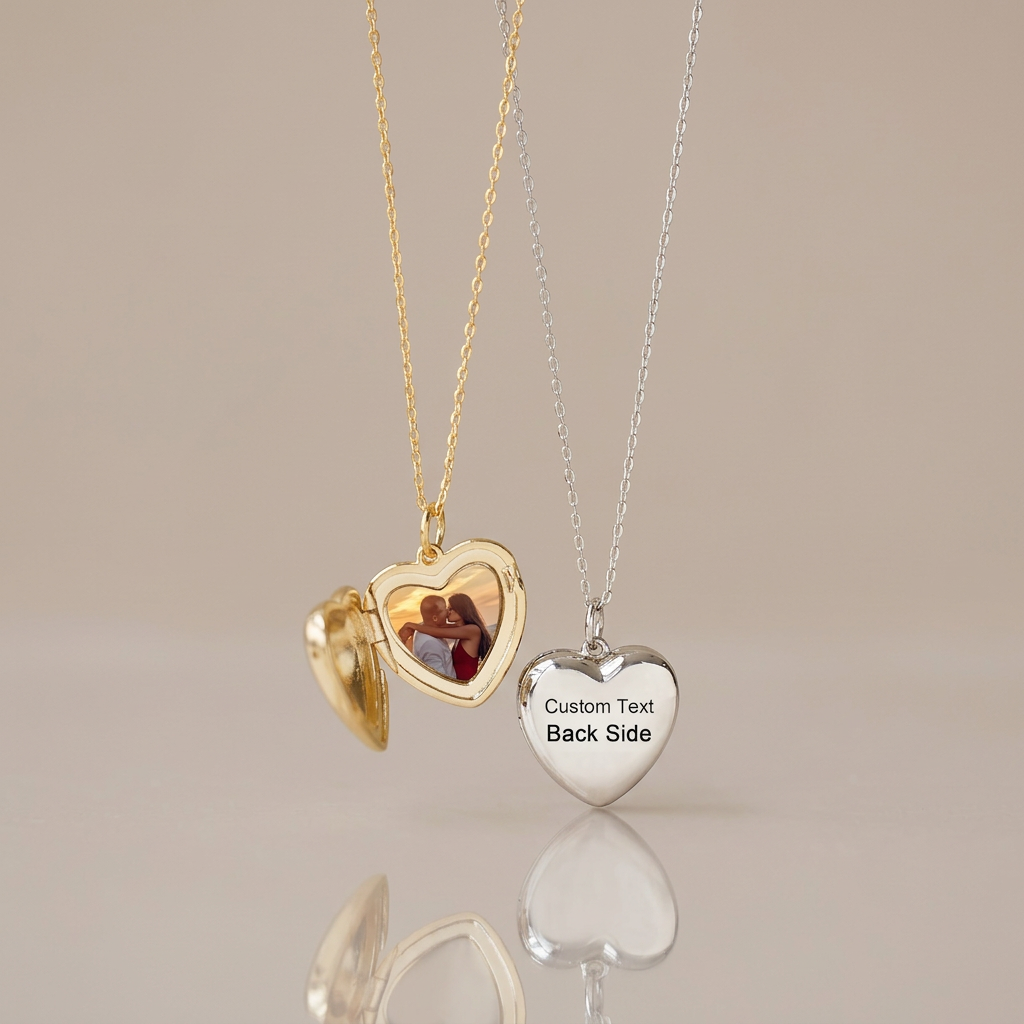 Custom Photo Heart Locket Necklace