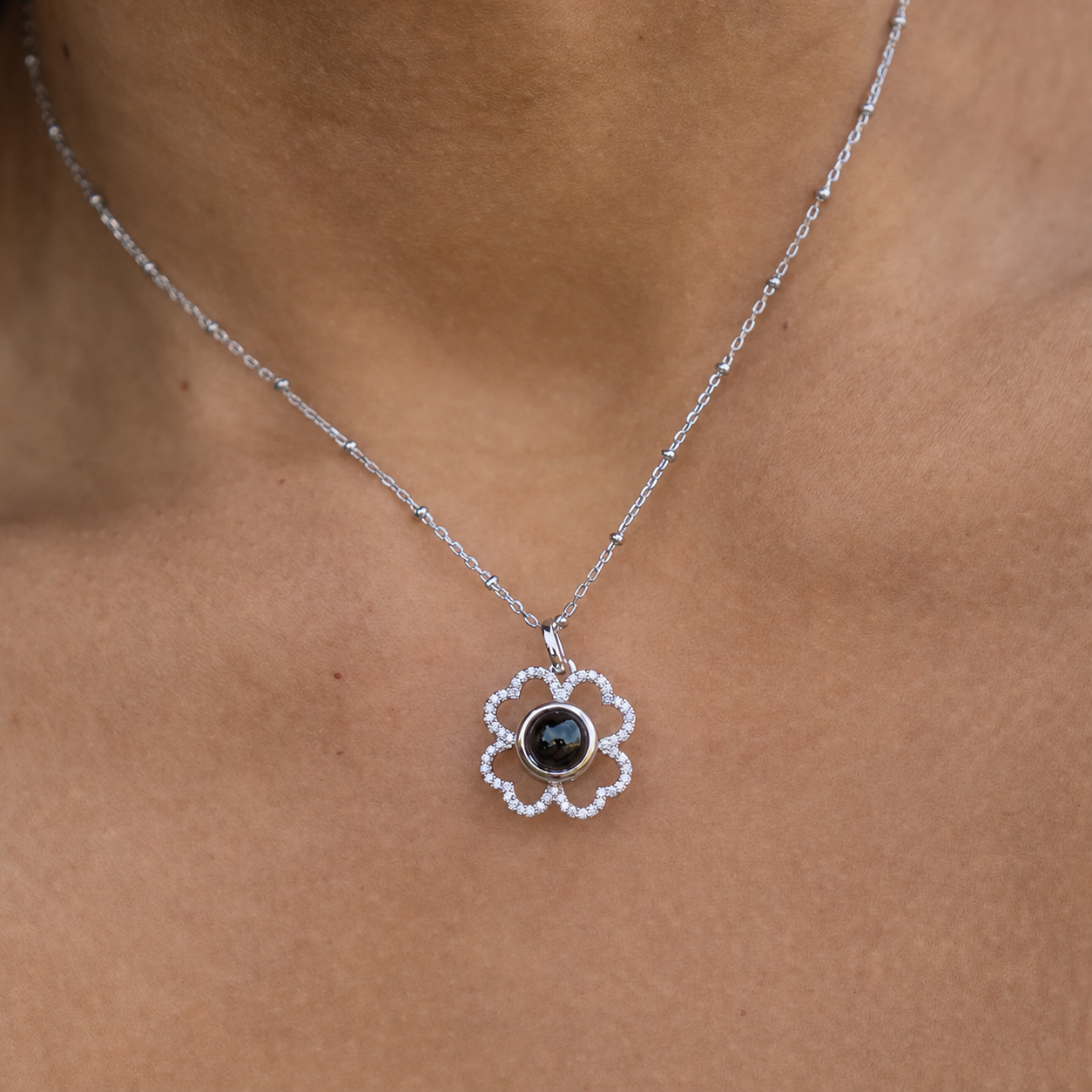 Personalized Clover Photo Necklace